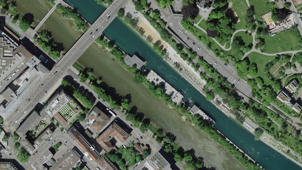 Luftaufnahme von Zürich, Zusammenfluss Limmat und Sihl